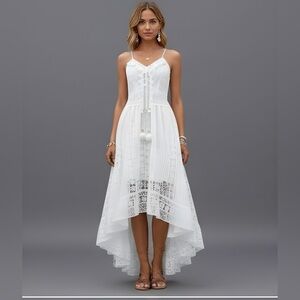 White  Boho Guipure Lace Insert Tassel Detail Cami Dress